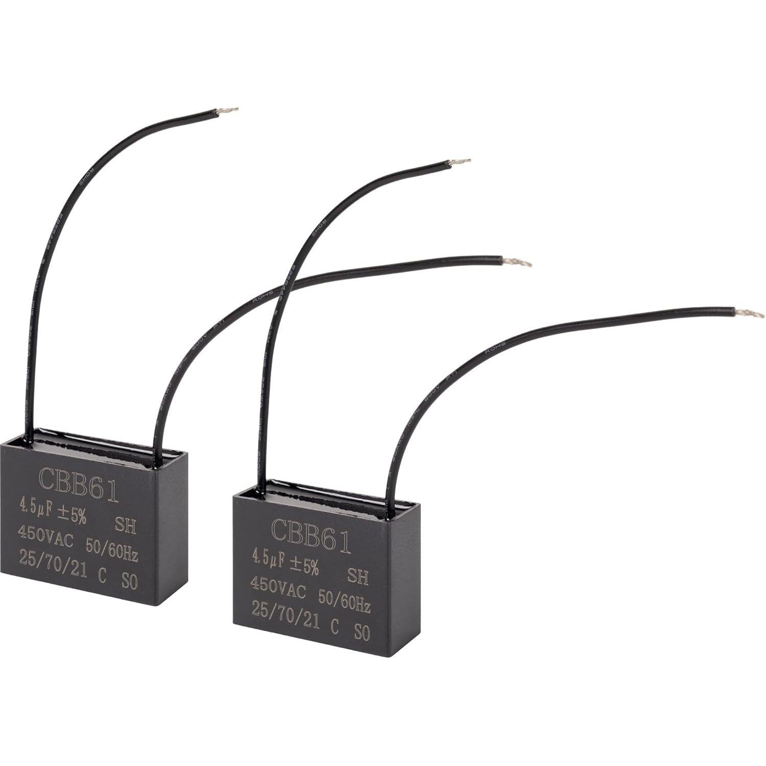 [Lifetime Warranty] CBB61 4.5µF/4.5uF 450V 2-Wire Ceiling Fan Capacitor - Pack of 2 image 0