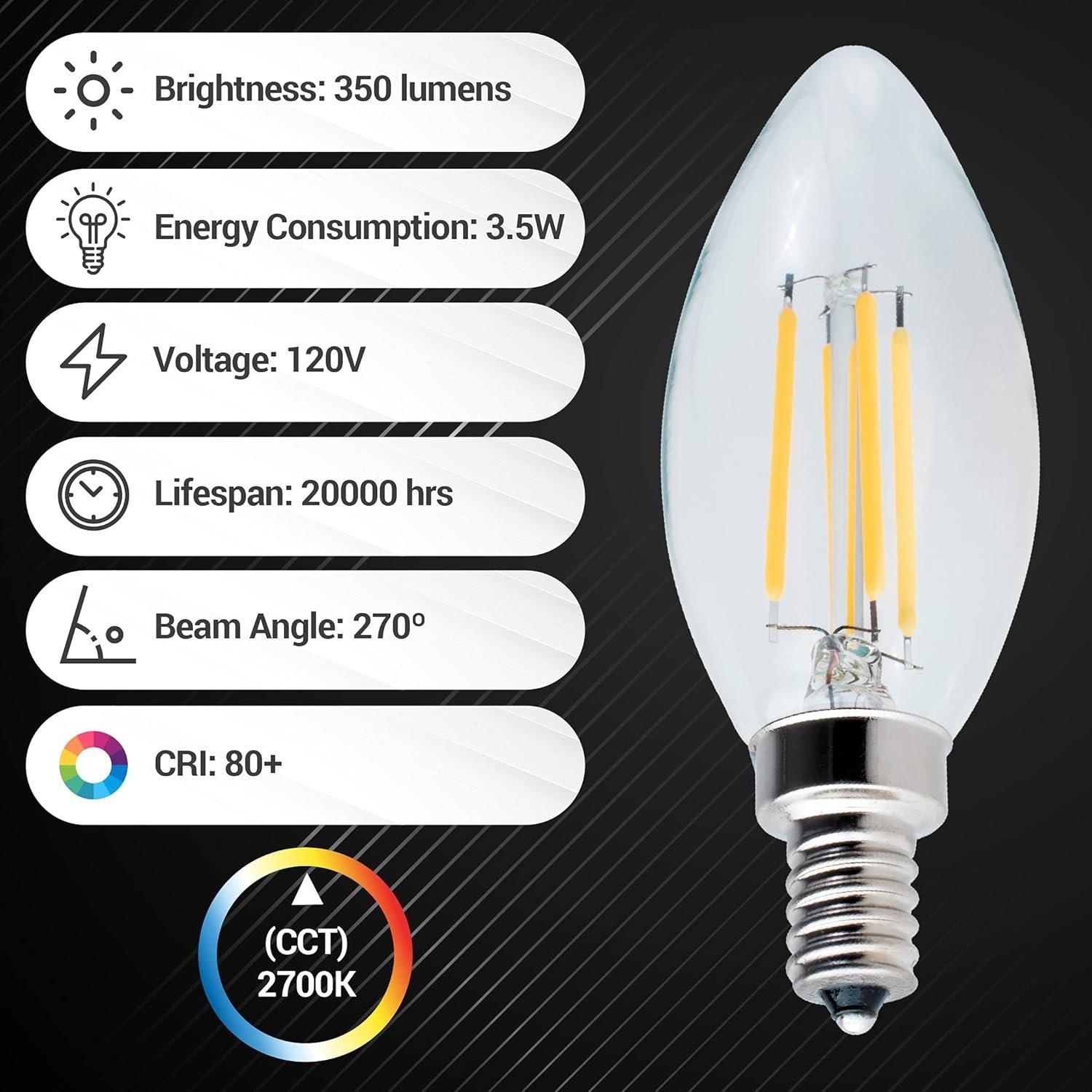 B10 E12 Light Bulbs 3.5W 120V LED - Pack of 6 image 1