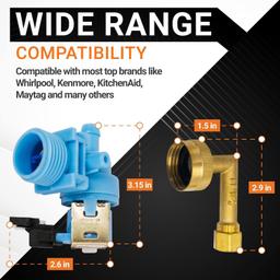[Lifetime Warranty] W10648041 Dishwasher Water Inlet Valve with Elbow Fitting - Compatible with Whirlpool Kenmore KitchenAid Dishwashers - Replaces W10195048 AP5802887 W10219505 PS8760080 thumbnail 2