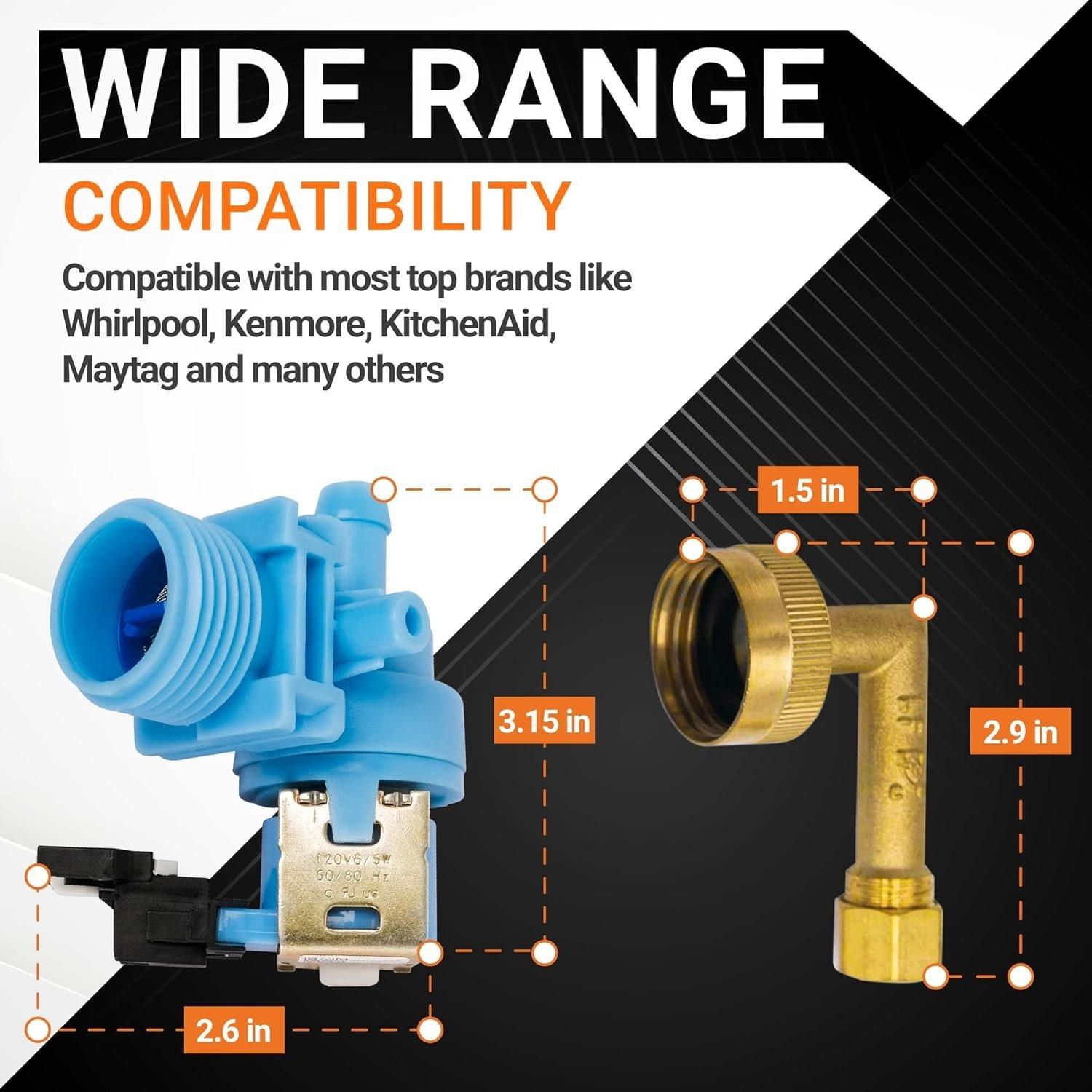 [Lifetime Warranty] W10648041 Dishwasher Water Inlet Valve with Elbow Fitting - Compatible with Whirlpool Kenmore KitchenAid Dishwashers - Replaces W10195048 AP5802887 W10219505 PS8760080 image 2