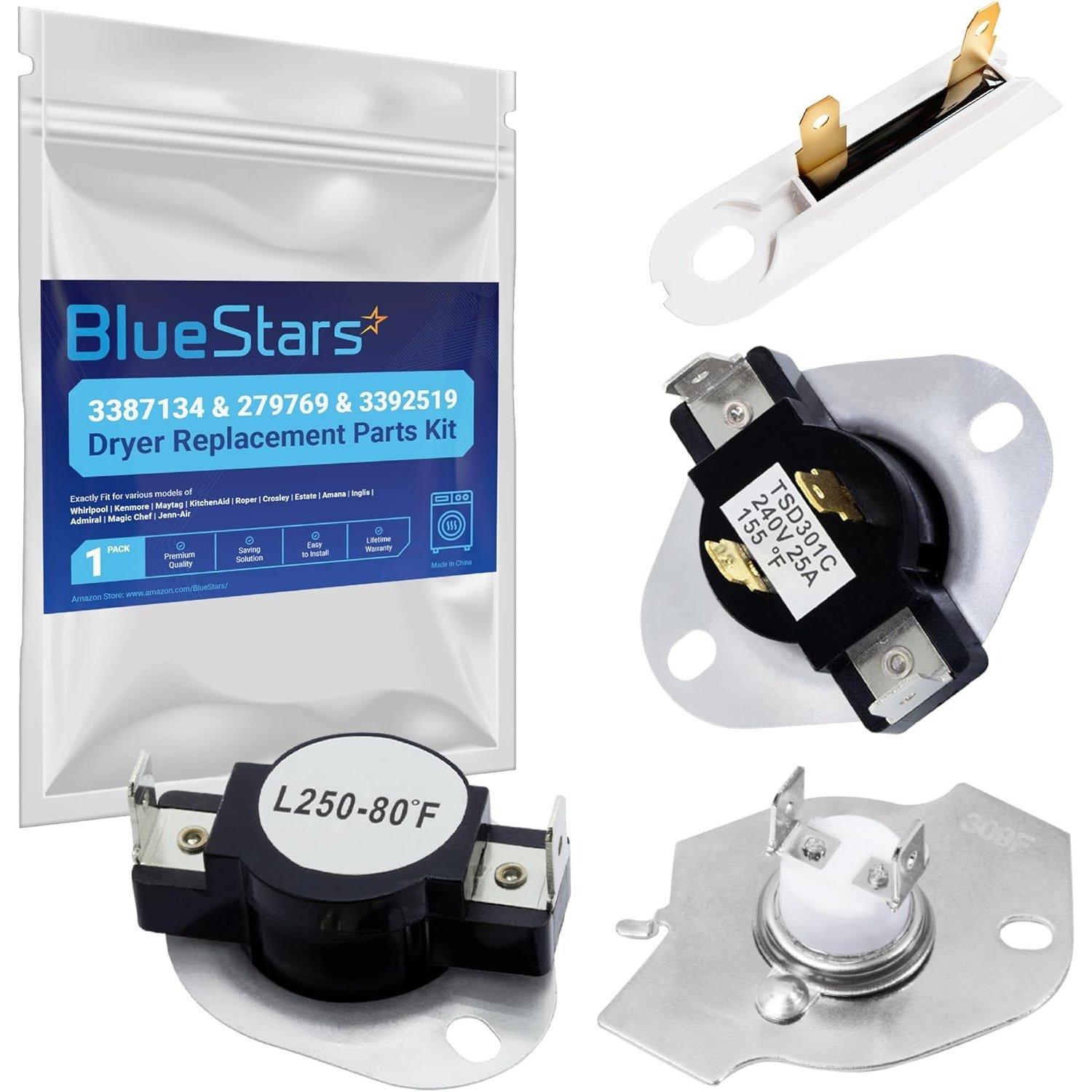 [Lifetime Warranty] 279769 Dryer Thermal Cut-Off Kit 3387134 Thermostat & 3392519 Thermal Fuse - Compatible with Whirlpool Kenmore Maytag Dryers - Replaces 3977394 3390291 PS345113 AP6008325 image 0