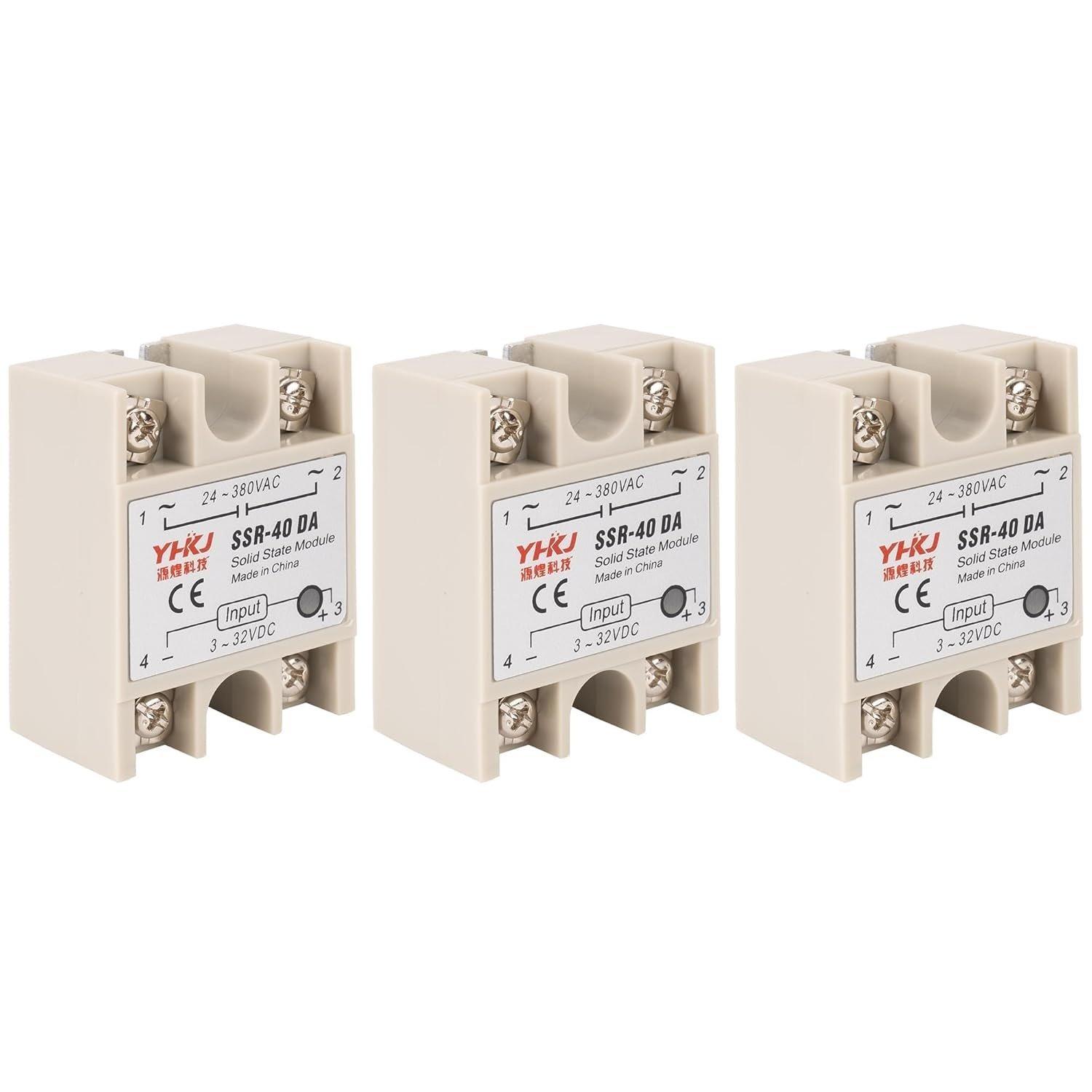 [Lifetime Warranty] Solid State Relay SSR-40DA DC to AC Input 3-32VDC Output 24-380VAC 40A Single Phase Semi-Conductor Relay Module - Pack of 3 - Control 3-32V DC Load 24-380V AC image 0