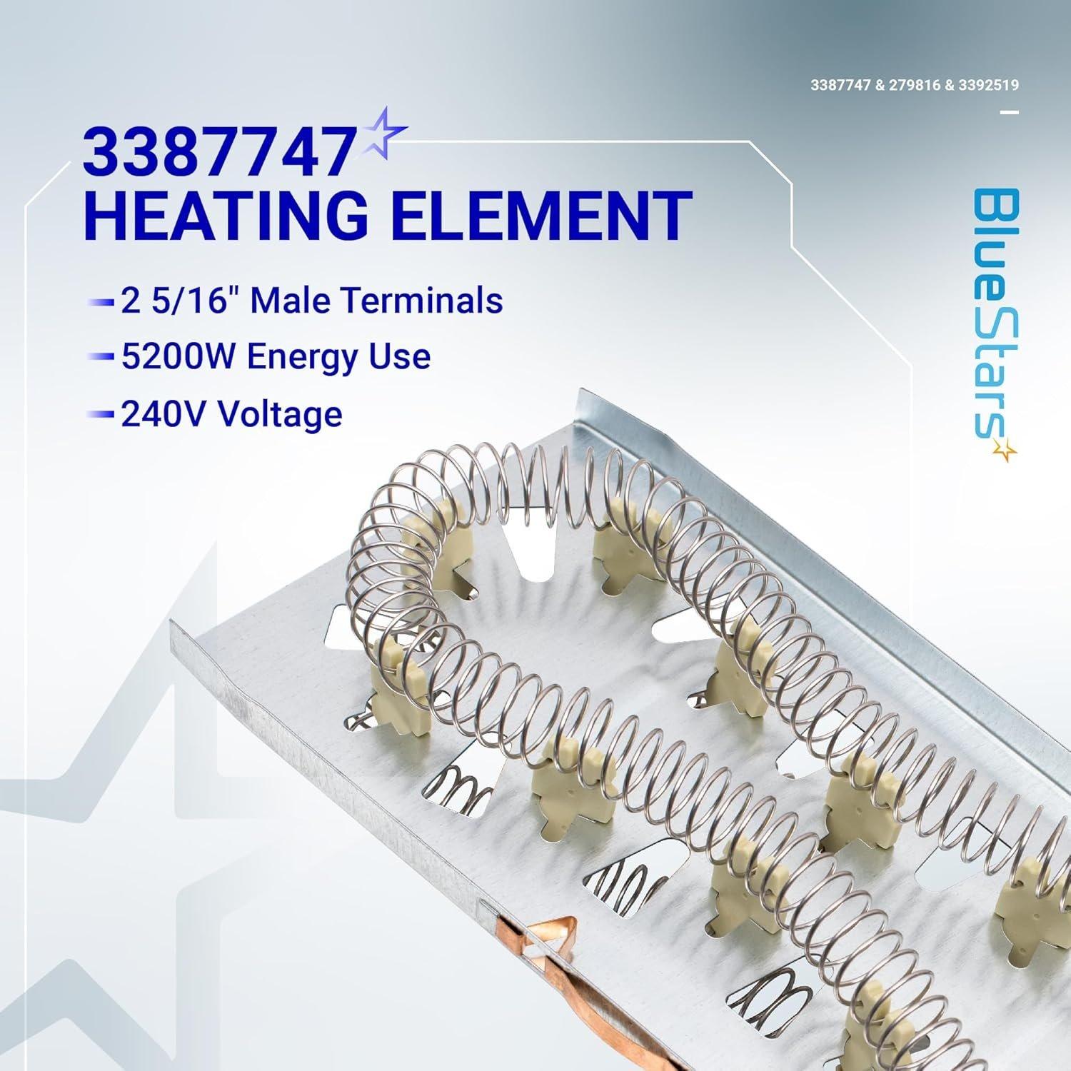 3387747 Dryer Heating Element & 279816 Thermostat Cut off Kit & 3392519 Thermal Fuse image 6