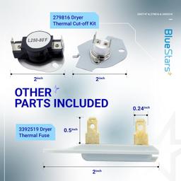 3387747 Dryer Heating Element & 279816 Thermostat Cut off Kit & 3392519 Thermal Fuse thumbnail 3