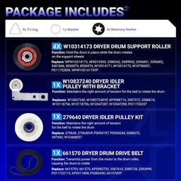 [Lifetime Warranty] 4392067 Dryer Repair Kit & W10837240 Idler Pulley - For Whirlpool, Maytag, Kenmore Dryer MEDB835DW4 MGDB835DW4 MEDB855DC4 MEDB835DC4 GEW9250PW1 GEW9250PW0 GGW9250PW3 GGW9200LW1 thumbnail 6