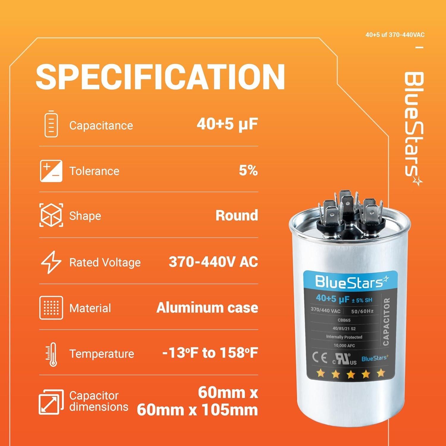 [Lifetime Warranty] 40+5 uF MFD 370/440 VAC Round Dual Run Capacitor Dual Run Circular Start Capacitor - Compatible with Air Conditioner, Heat Pump image 5