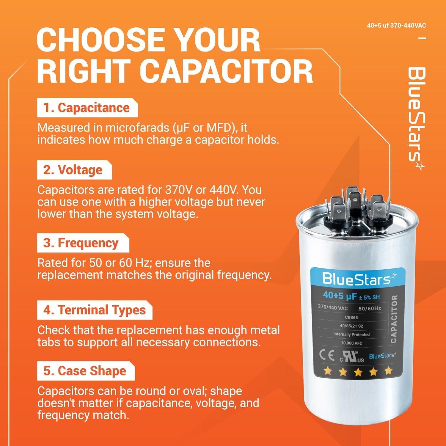 [Lifetime Warranty] 40+5 uF MFD 370/440 VAC Round Dual Run Capacitor Dual Run Circular Start Capacitor - Compatible with Air Conditioner, Heat Pump image 3