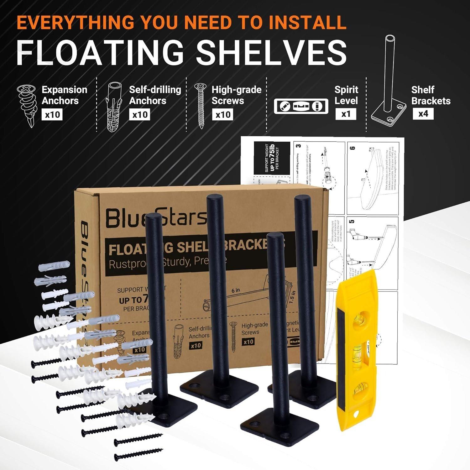 4 PCS 6” Rustproof Floating Shelf Bracket image 1