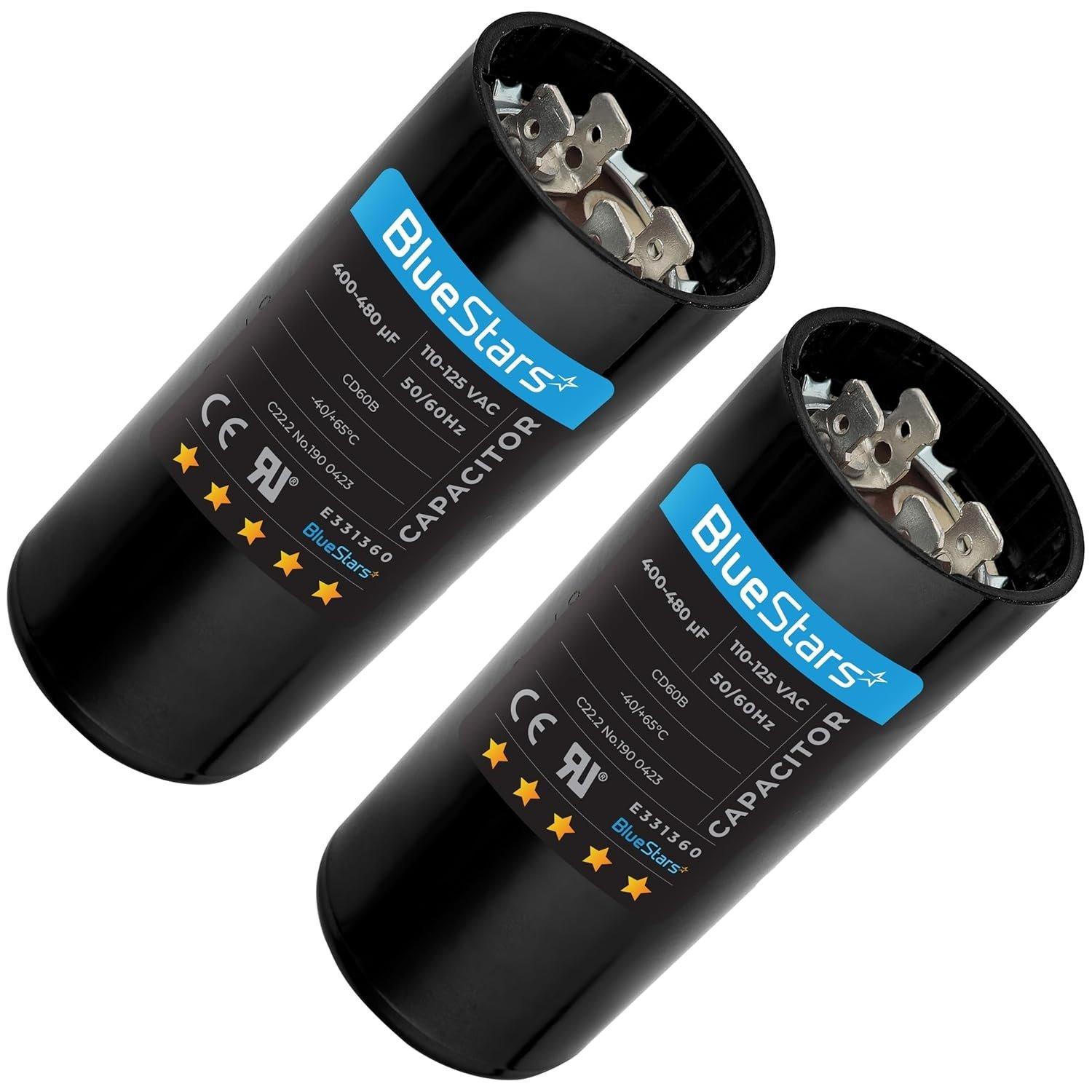 [Lifetime Warranty] 400-480 uF MFD 110-125 VAC Round Motor Start Capacitor 50/60 Hz AC Electric Replacement - Pack of 2 image 0