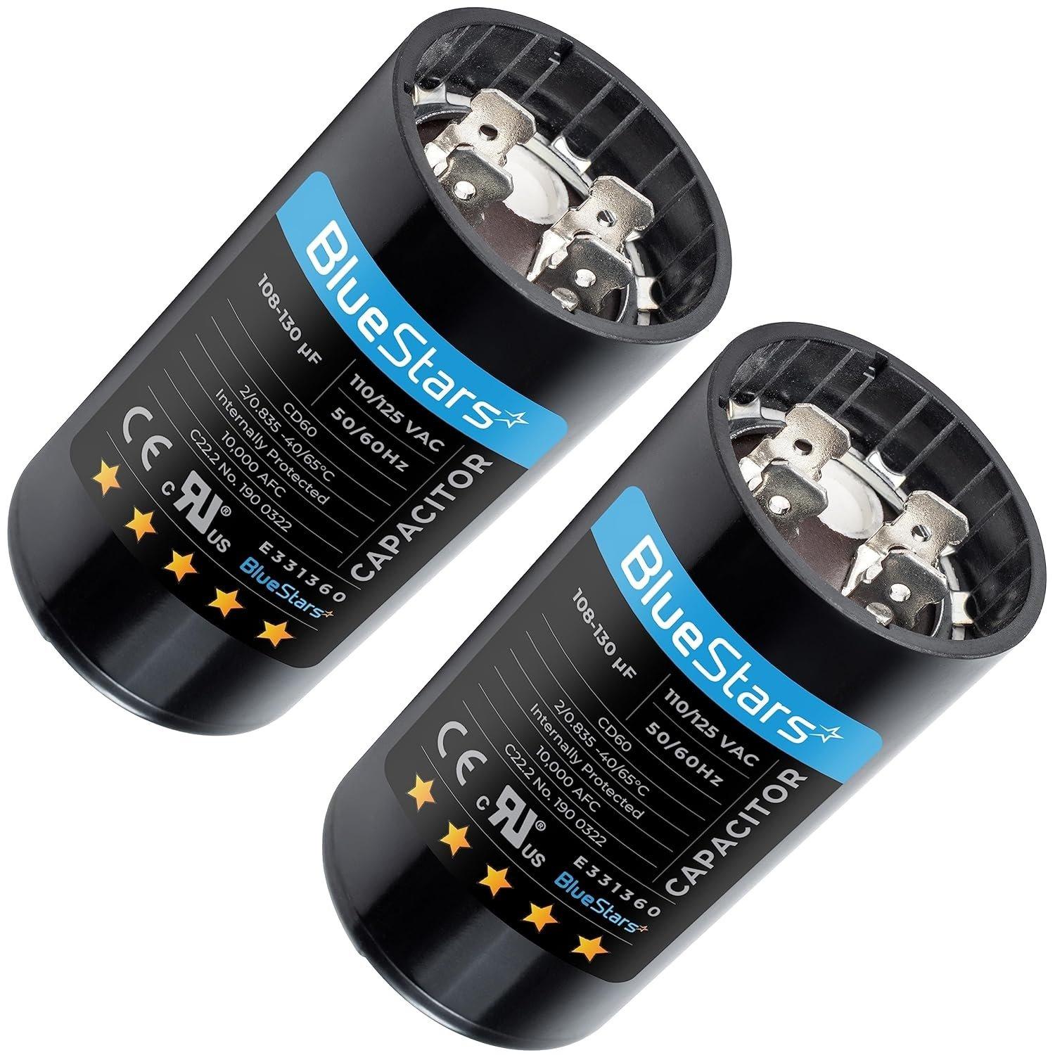 [Lifetime Warranty] 108-130 uF MFD 110-125 VAC ±20% 50/60 Hz CD60 Round Start Capacitor - Fits Pool Pump, Well Pump - Pack of 2 image 0