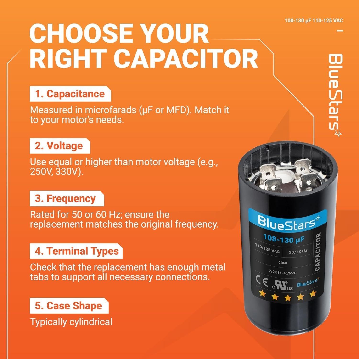 [Lifetime Warranty] 108-130 uF MFD 110-125 VAC ±20% 50/60 Hz CD60 Round Start Capacitor - Fits Pool Pump, Well Pump - Pack of 2 image 3
