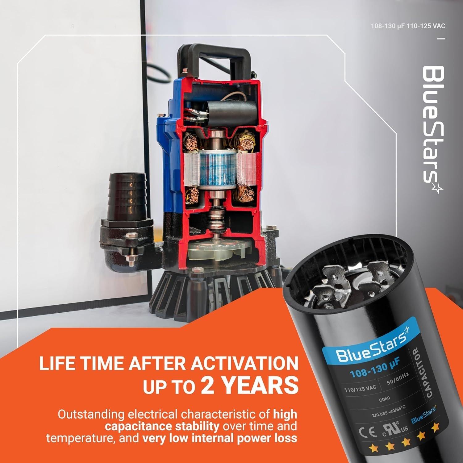 [Lifetime Warranty] 108-130 uF MFD 110-125 VAC ±20% 50/60 Hz CD60 Round Start Capacitor - Fits Pool Pump, Well Pump - Pack of 2 image 4