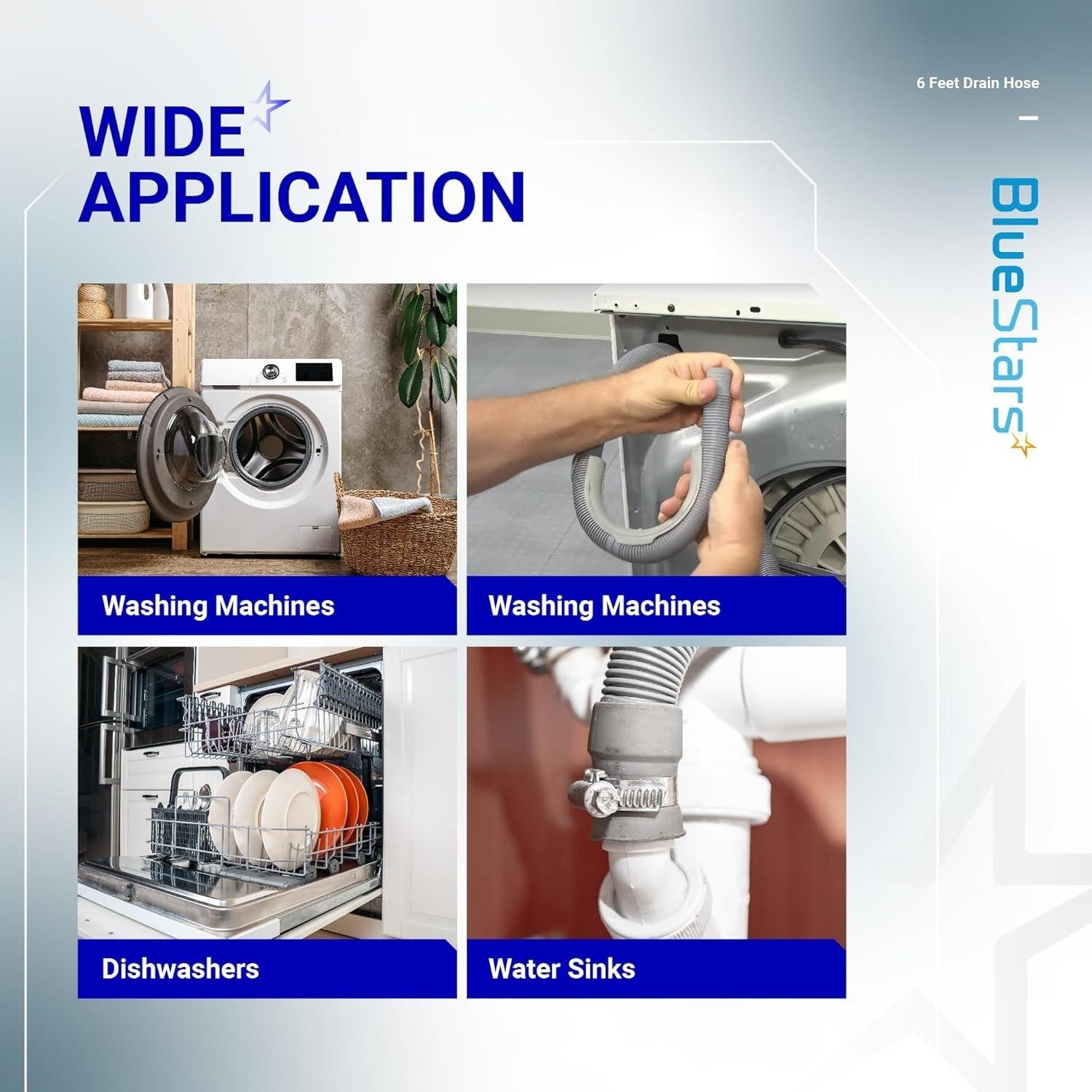 [Lifetime Warranty] 6-Foot Universal Dishwasher & Washing Machine Drain Hose - Flexible Corrugated Extension Kit with 1 Extension Adapter, 2 Clamps, 1 U-Bend Holder image 2