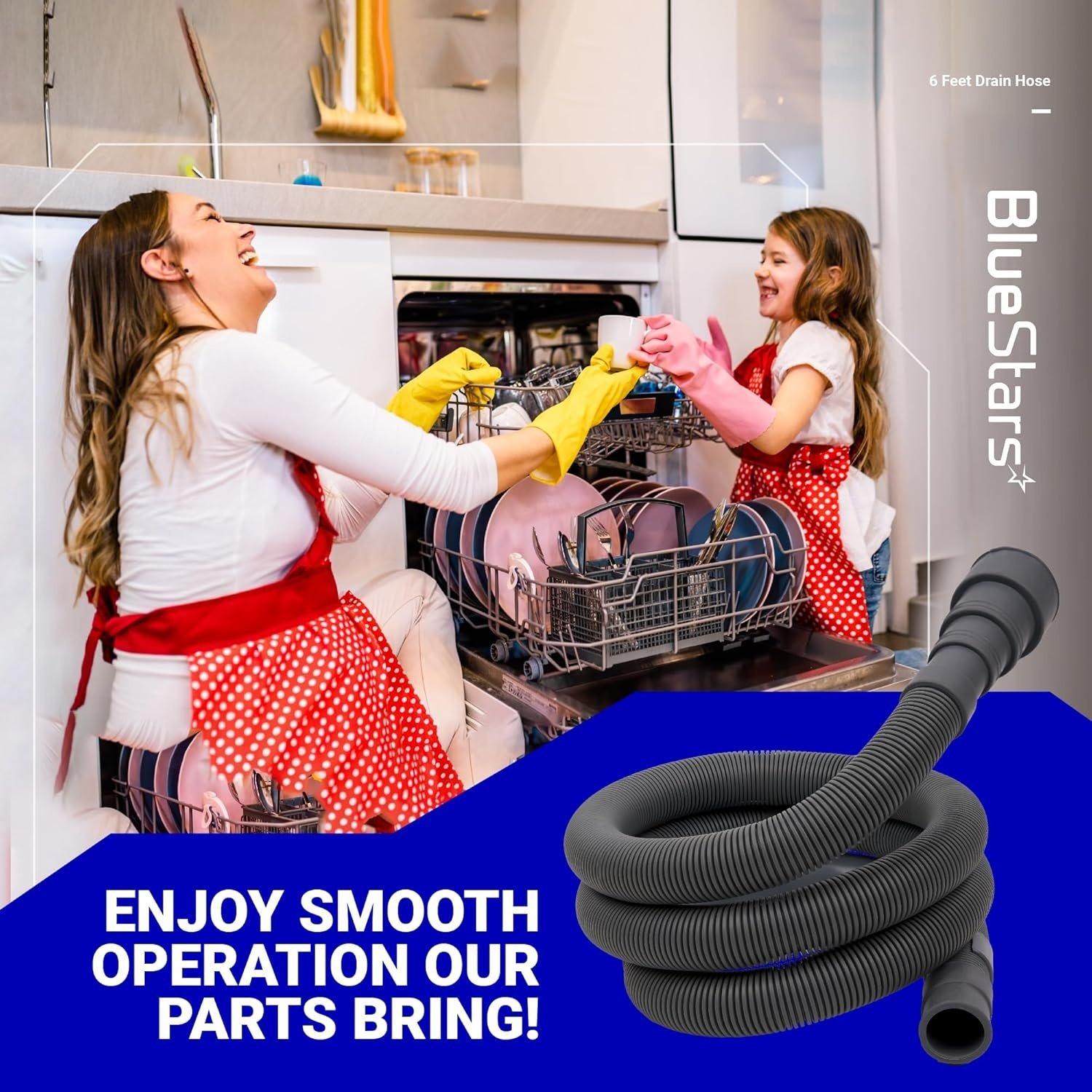 [Lifetime Warranty] 6-Foot Universal Dishwasher & Washing Machine Drain Hose - Flexible Corrugated Extension Kit with 1 Extension Adapter, 2 Clamps, 1 U-Bend Holder image 1