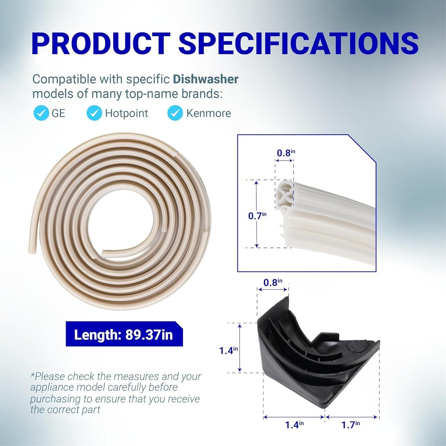 [Lifetime Warranty] WD08X10057 Dishwasher Door Gasket Seal with WD8X227 & WD8X228 Tub Corner Baffle - Compatible with GE Kenmore Hotpoint - Replaces PS958908 GHD1106F00WW GHD3515F00AA GHD3525F00BB image 3