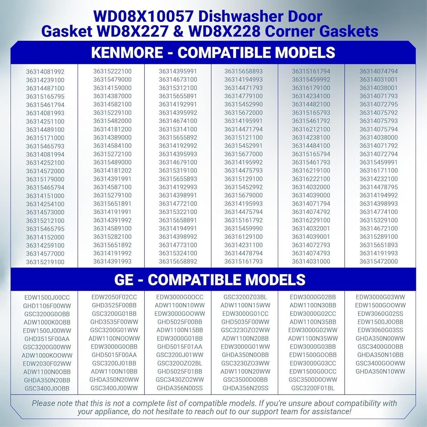 [Lifetime Warranty] WD08X10057 Dishwasher Door Gasket Seal with WD8X227 & WD8X228 Tub Corner Baffle - Compatible with GE Kenmore Hotpoint - Replaces PS958908 GHD1106F00WW GHD3515F00AA GHD3525F00BB image 8