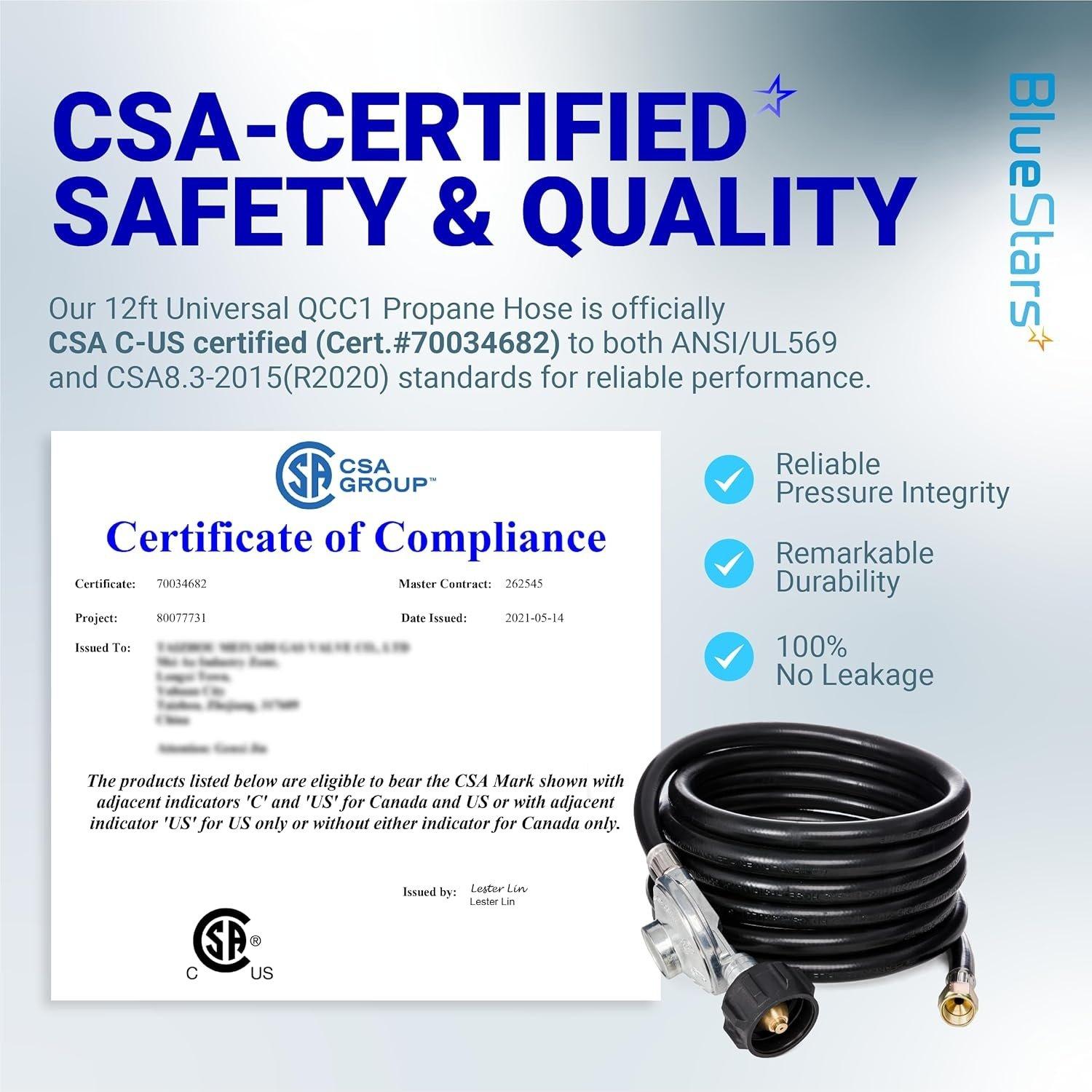 [Lifetime Warranty] 12 Feet Universal QCC1 Low Pressure Propane Regulator with 12 FT Hose, 3/8" Female Flare Nut image 2