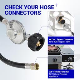 [Lifetime Warranty] 12 Feet Universal QCC1 Low Pressure Propane Regulator with 12 FT Hose, 3/8" Female Flare Nut thumbnail 1