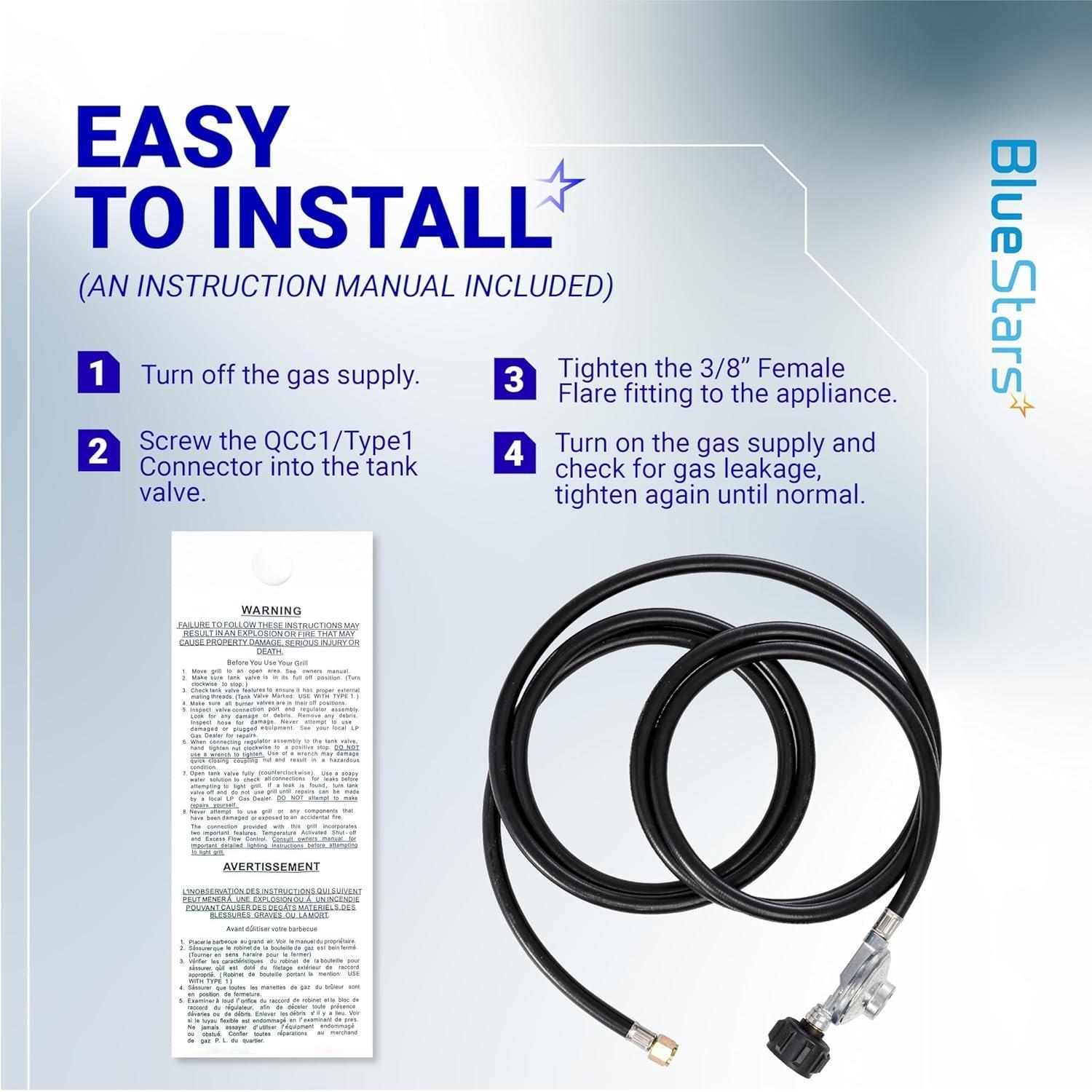 [Lifetime Warranty] 12 Feet Universal QCC1 Low Pressure Propane Regulator with 12 FT Hose, 3/8" Female Flare Nut image 4