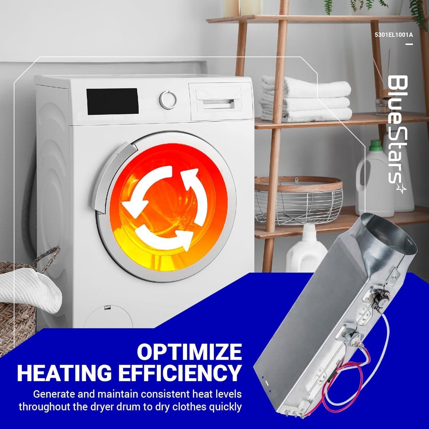 [Lifetime Warranty] 5301EL1001A Dryer Heating Element - For LG DLE7177W DLE5977W DLE8377NM DLE2516W DLEX3700W DLE5955W DLE0442W DLE4970W DLE5955G DLE9577SM - Replaces 5301EL1001J 5301EL1001H image 2