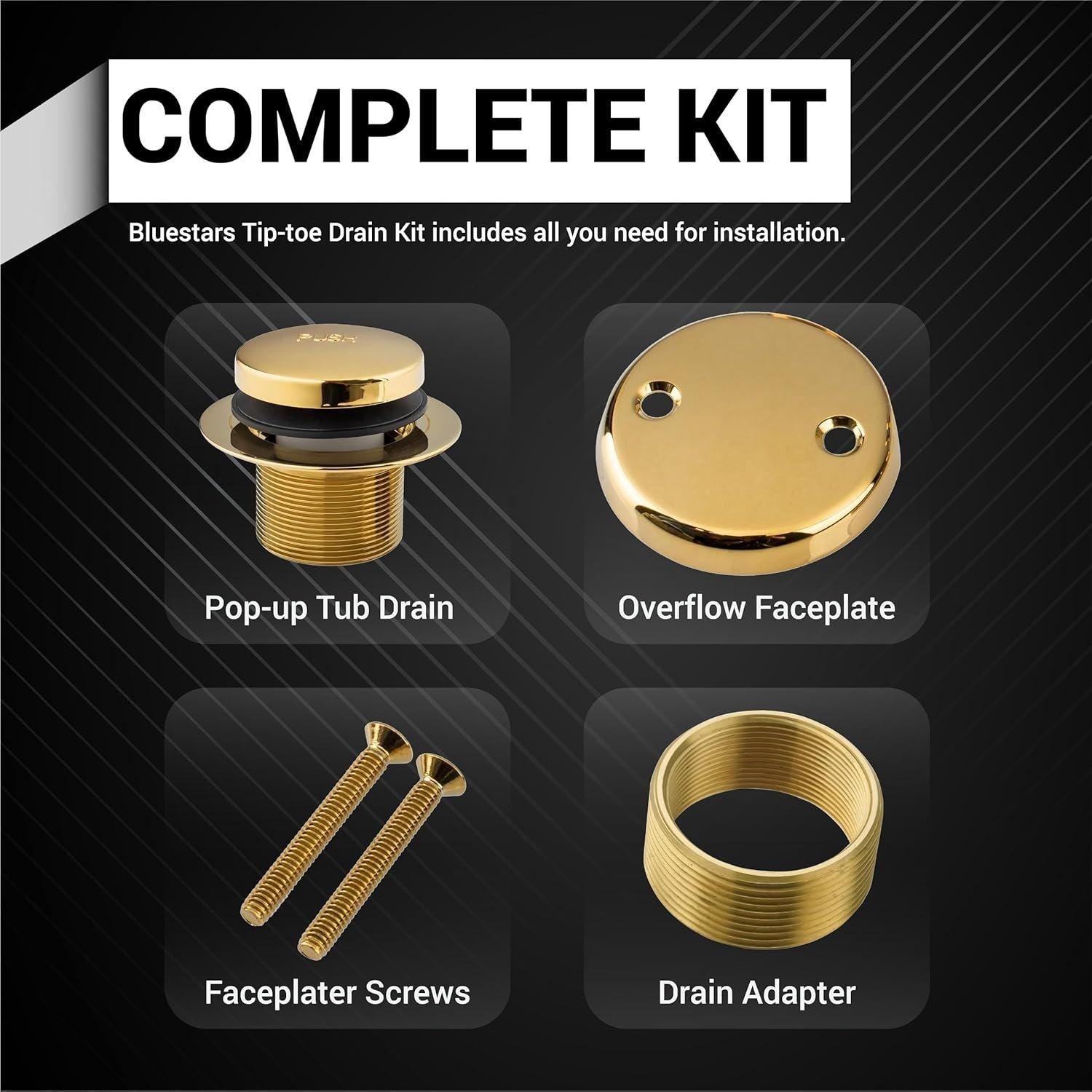 [Lifetime Warranty] Tip-Toe Tub Trim Kit with Two-Hole Overflow Faceplate â€“ Fits US Standard Sizes 1.40â€-1.50â€ - Gold image 6