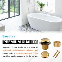 [Lifetime Warranty] Tip-Toe Tub Trim Kit with Two-Hole Overflow Faceplate â€“ Fits US Standard Sizes 1.40â€-1.50â€ - Gold thumbnail 4