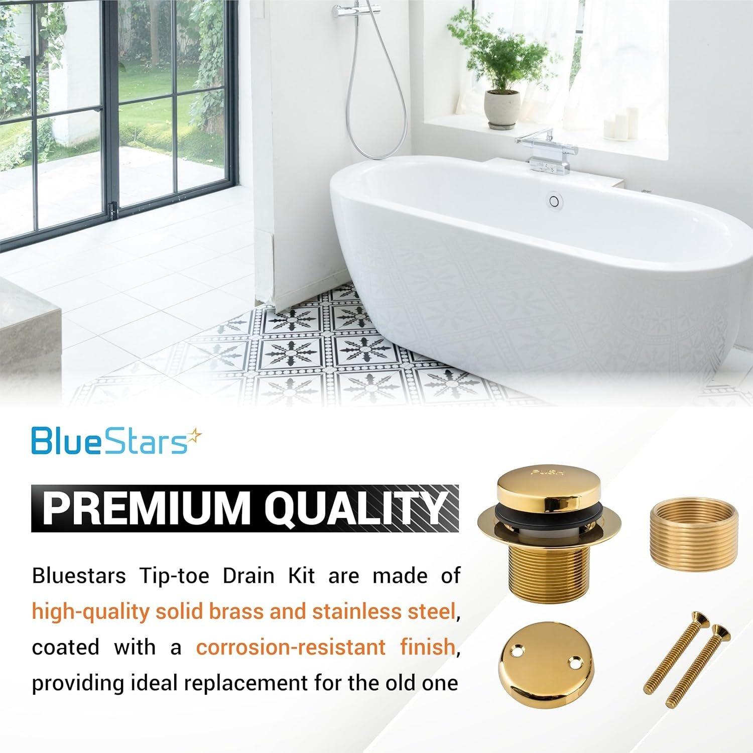 [Lifetime Warranty] Tip-Toe Tub Trim Kit with Two-Hole Overflow Faceplate â€“ Fits US Standard Sizes 1.40â€-1.50â€ - Gold image 4