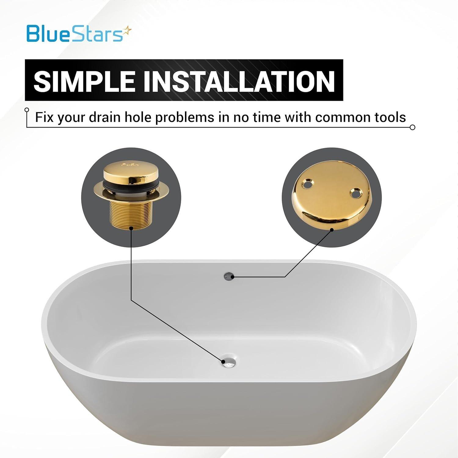 [Lifetime Warranty] Tip-Toe Tub Trim Kit with Two-Hole Overflow Faceplate â€“ Fits US Standard Sizes 1.40â€-1.50â€ - Gold image 3