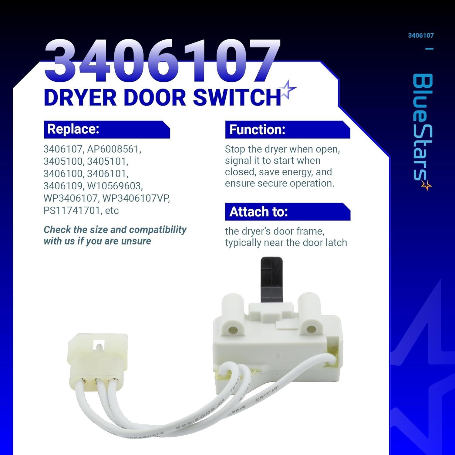 [Lifetime Warranty] WP3406107 3406107 Dryer Door Switch - For Whirlpool Maytag Kenmore Dryers - Replaces 3406109 3405100 3405101 3406100 3406101 AED4475TQ1 MEDC400VW0 image 5