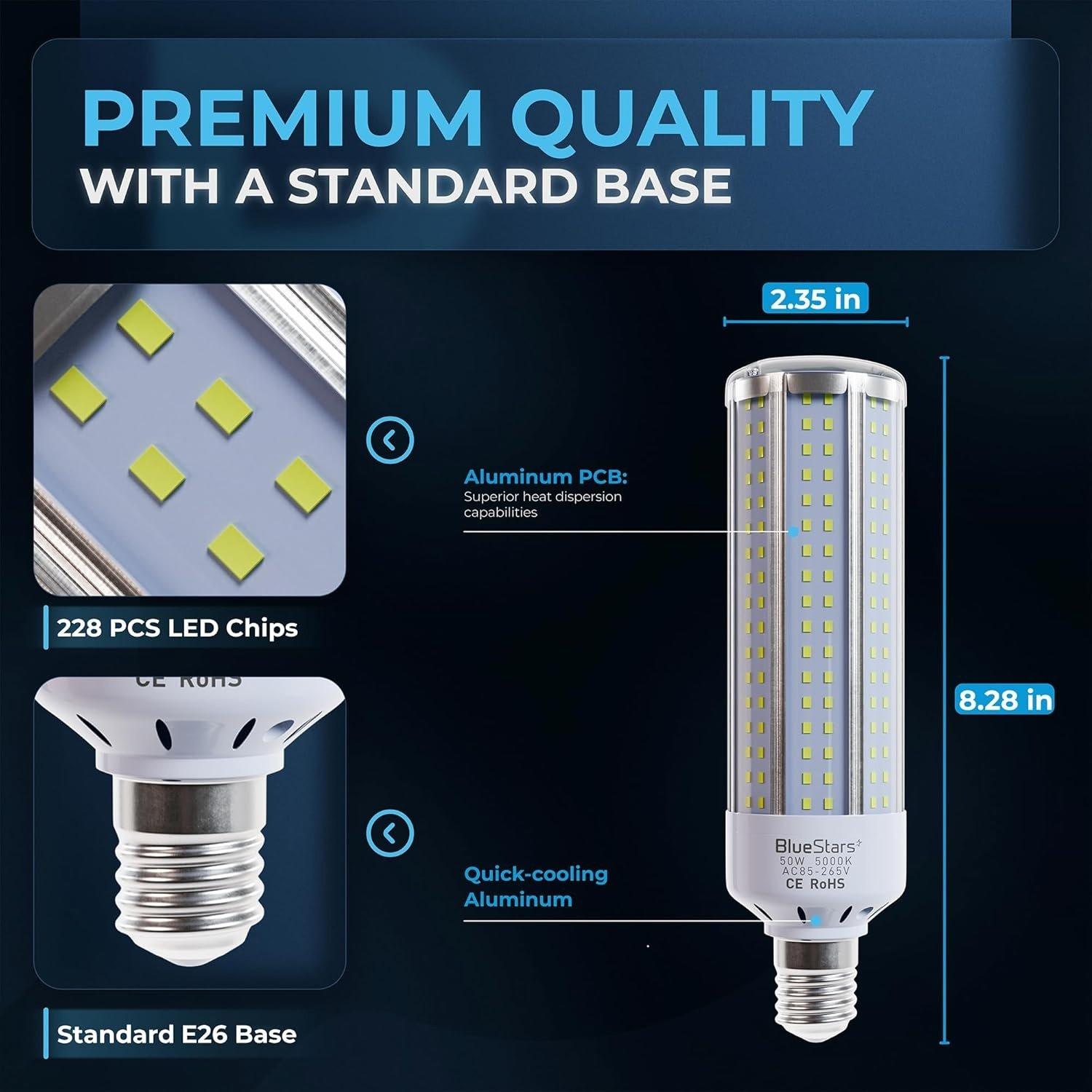 [Lifetime Warranty] 2-pack 50W E26 LED Corn Light Bulbs, 5000K, 3200 Lumens E27 Base Super Bright (500W Equivalent) image 2