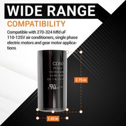 [Lifetime Warranty] 270-324 uF MFD 110-125 VAC Round Motor Start Capacitor 50/60 Hz - Fits AC Motors, Pool Pump, Well Pump thumbnail 6