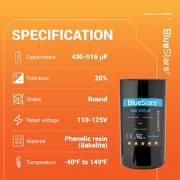 [Lifetime Warranty] 430-516 uF MFD 110-125 VAC Â±20% 50/60 Hz Round Start Capacitor - Fits Single-Phase Electric Motors thumbnail 11