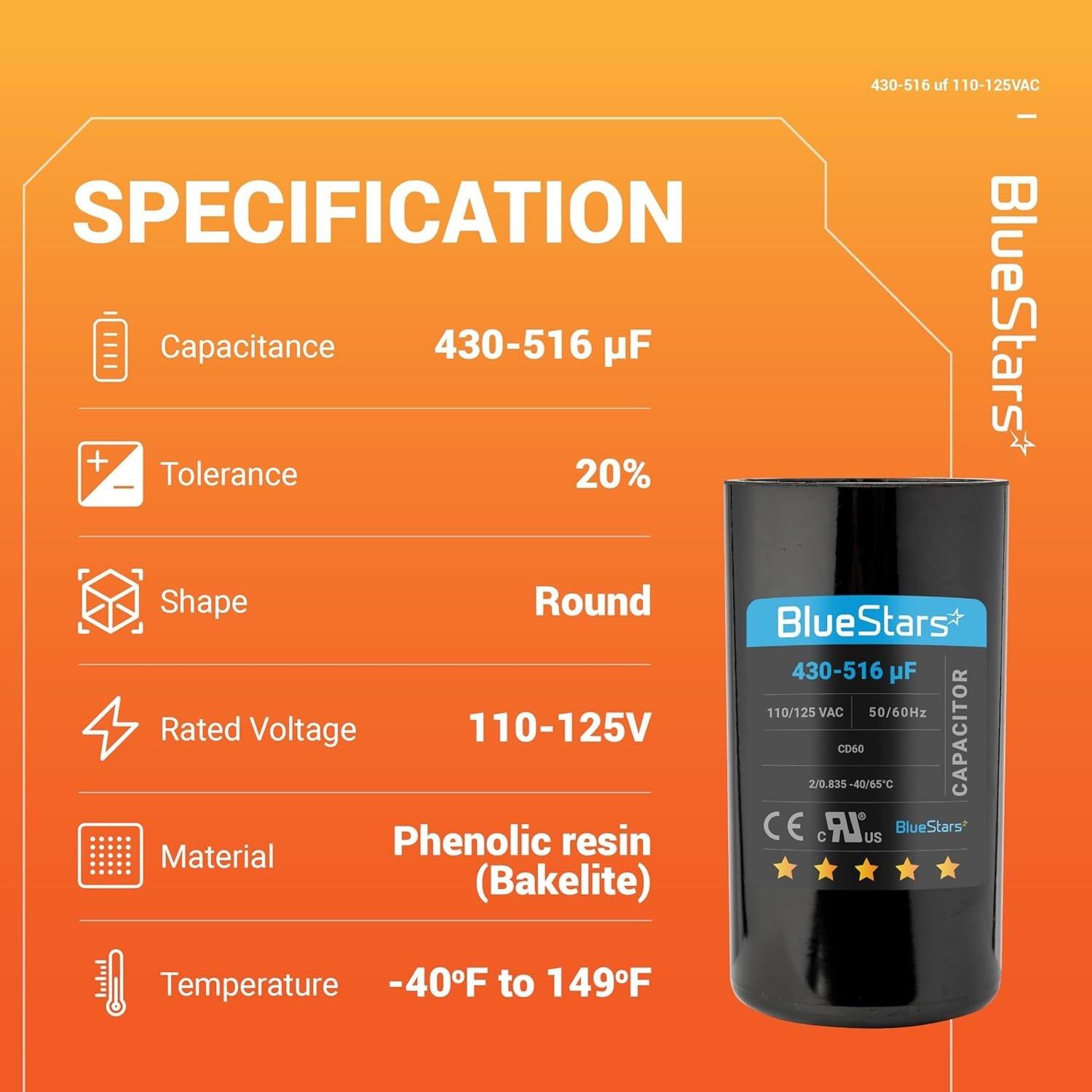 [Lifetime Warranty] 430-516 uF MFD 110-125 VAC Â±20% 50/60 Hz Round Start Capacitor - Fits Single-Phase Electric Motors image 11