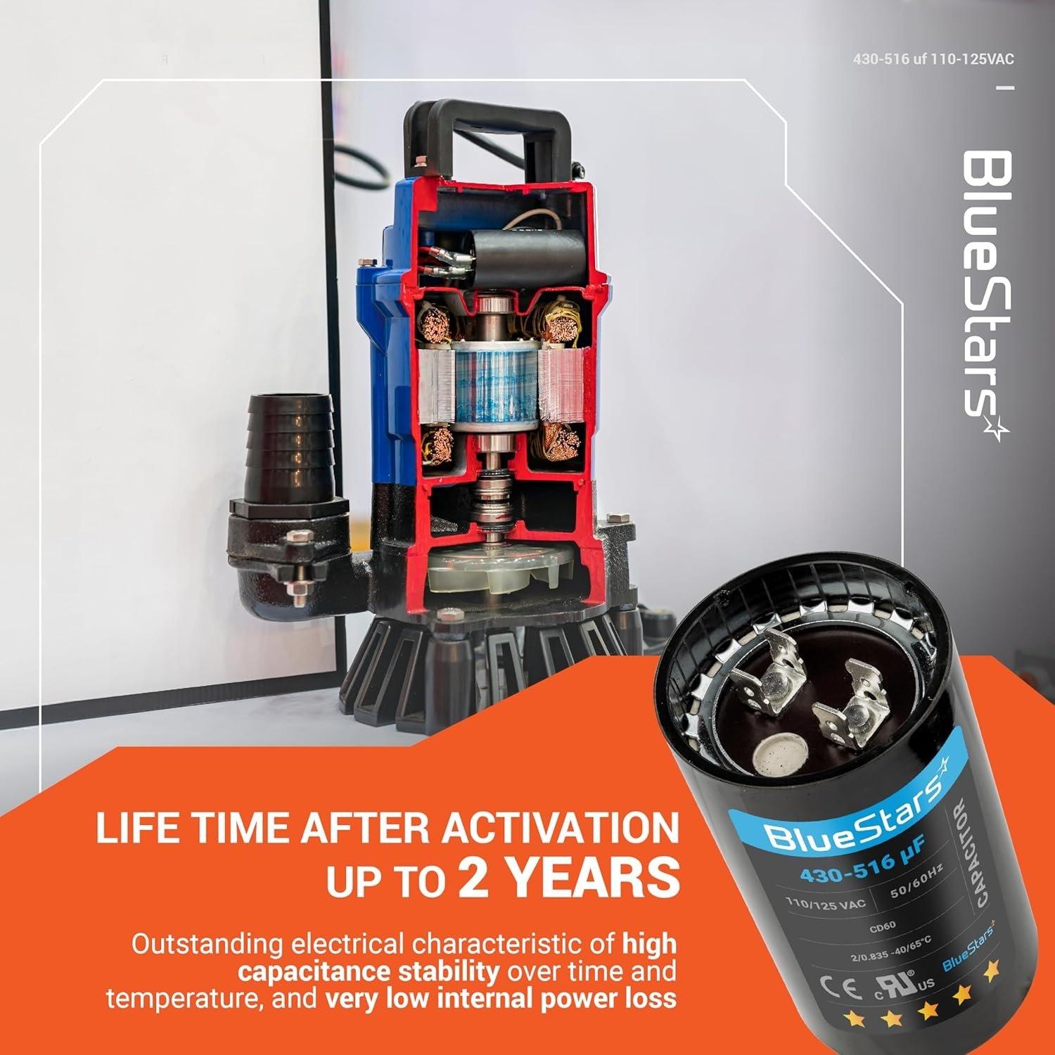 [Lifetime Warranty] 430-516 uF MFD 110-125 VAC Â±20% 50/60 Hz Round Start Capacitor - Fits Single-Phase Electric Motors image 1