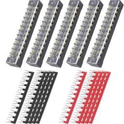 [Lifetime Warranty] 5-pack 12 Positions Terminal Strip Blocks 600V 15A with Cover and 10-pack 400V 15A 12 Positions Pre-Insulated Terminals Barrier Strip thumbnail 0