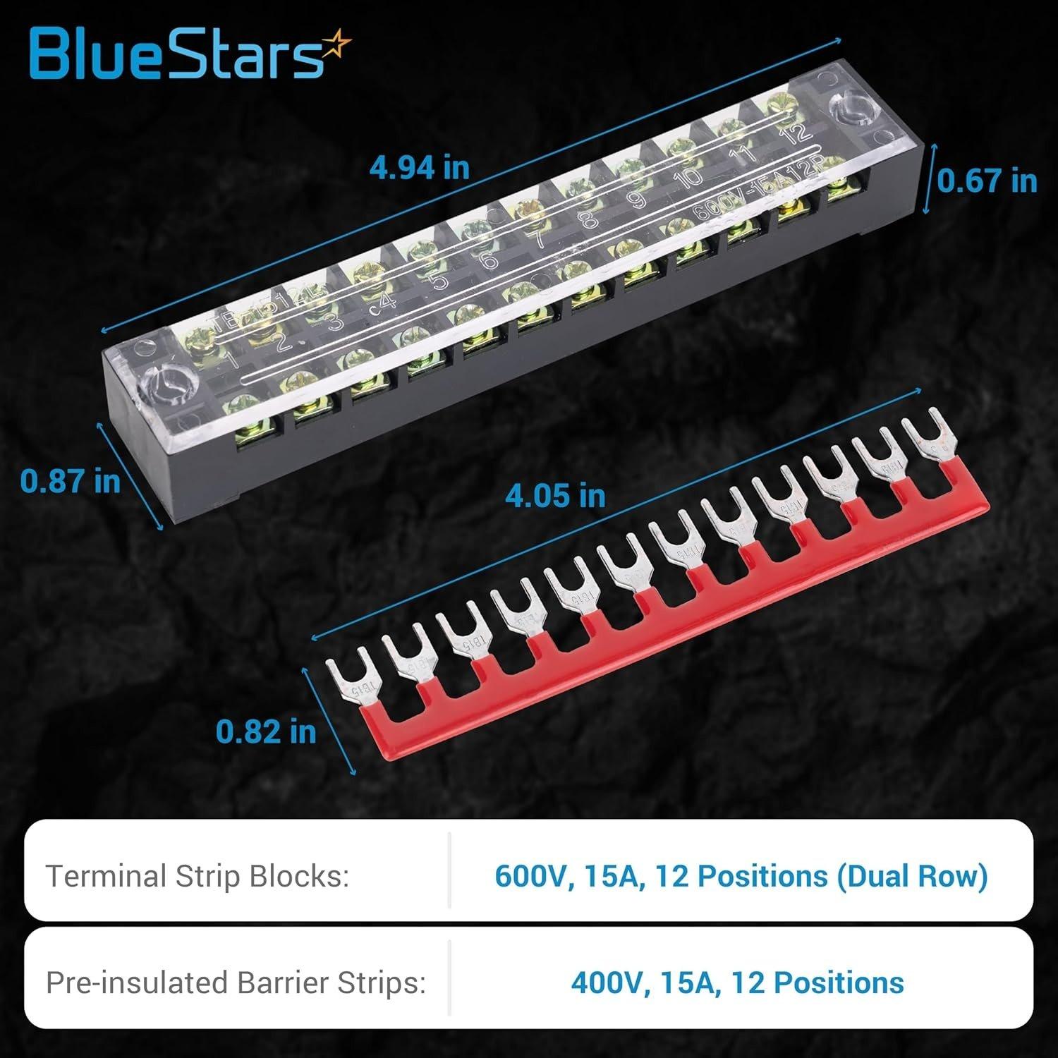 [Lifetime Warranty] 5-pack 12 Positions Terminal Strip Blocks 600V 15A with Cover and 10-pack 400V 15A 12 Positions Pre-Insulated Terminals Barrier Strip image 2