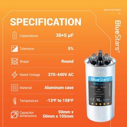 [Lifetime Warranty] 30+5 uF MFD 370/440 VAC Round Dual Run Capacitor CBB65 CBB65B - Fits AC Motor Run, Fan Start, Condenser thumbnail 8
