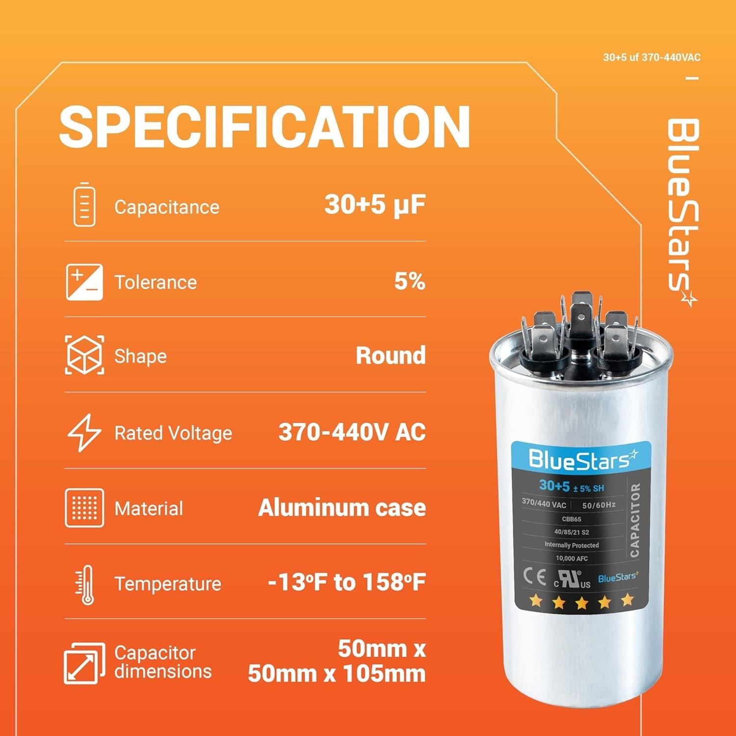 [Lifetime Warranty] 30+5 uF MFD 370/440 VAC Round Dual Run Capacitor CBB65 CBB65B - Fits AC Motor Run, Fan Start, Condenser image 8