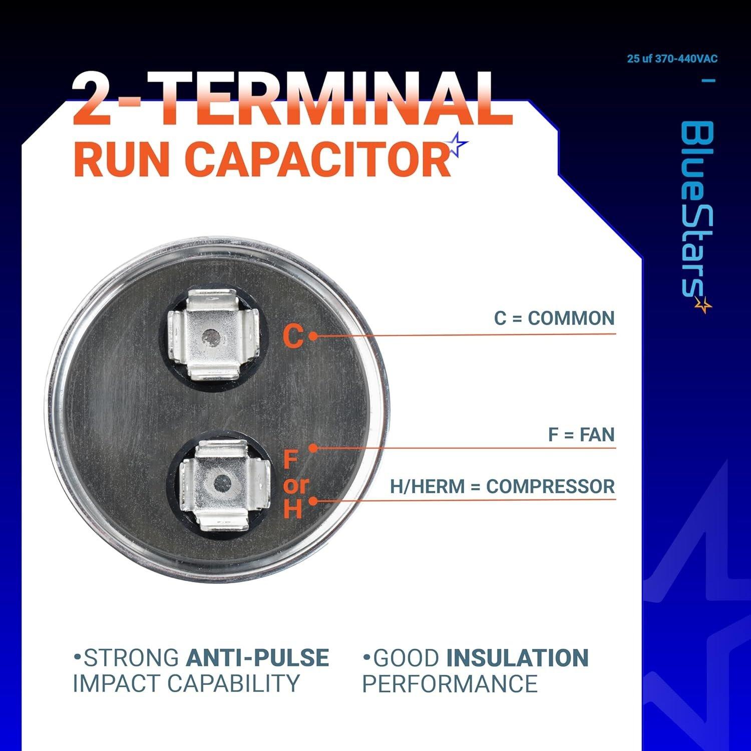 [Lifetime Warranty] 25 uF MFD Â±5% 370/440 VAC Multi-Purpose Motor Run Round Capacitor - Compatible with Air Conditioner, Heat Pump image 1