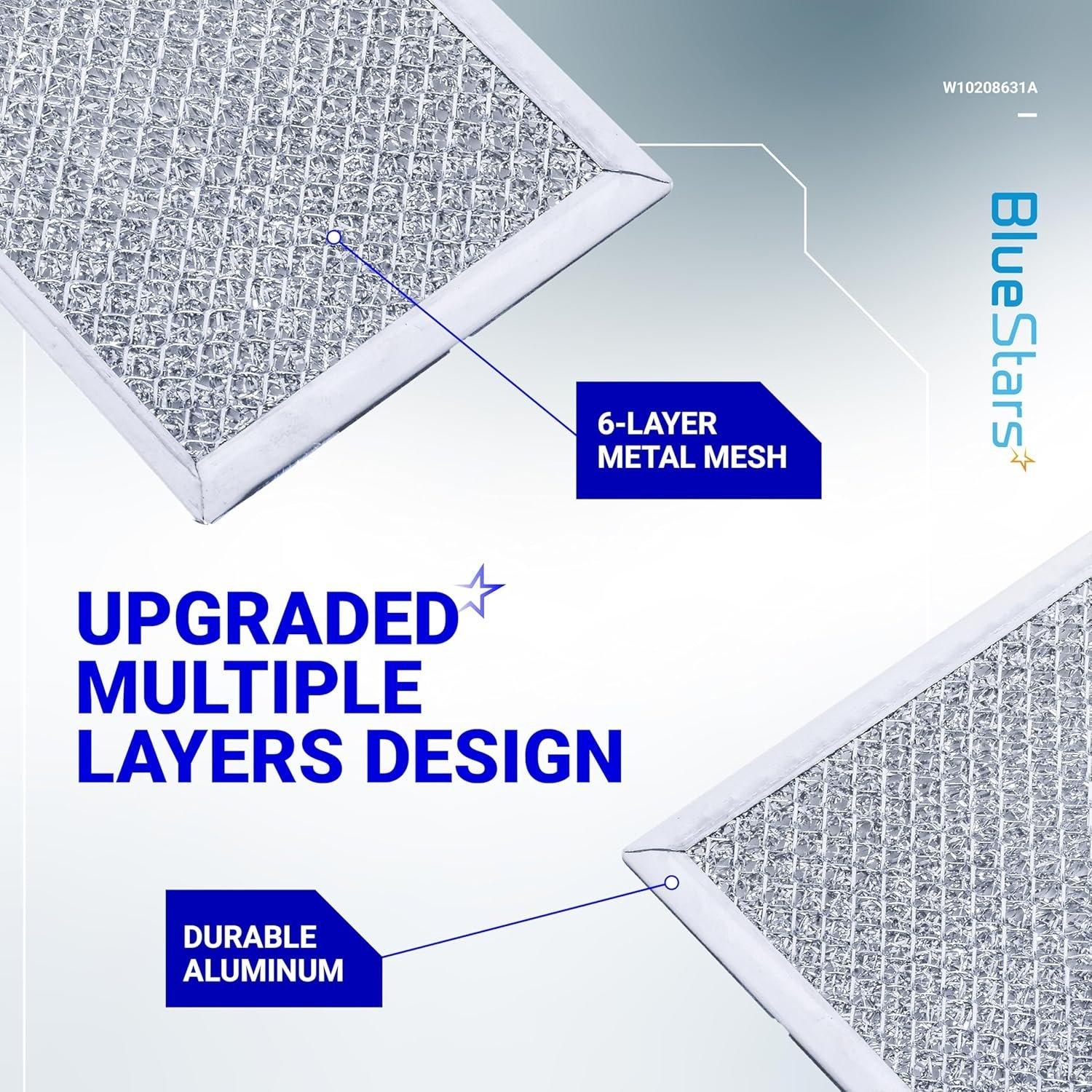 [Lifetime Warranty] W10208631A Microwave Grease Filter Replacement 5.78" x 12.91" Aluminum Mesh Screen Grease Filters - Compatible with Whirlpool GE Microwaves - Pack of 5 image 1