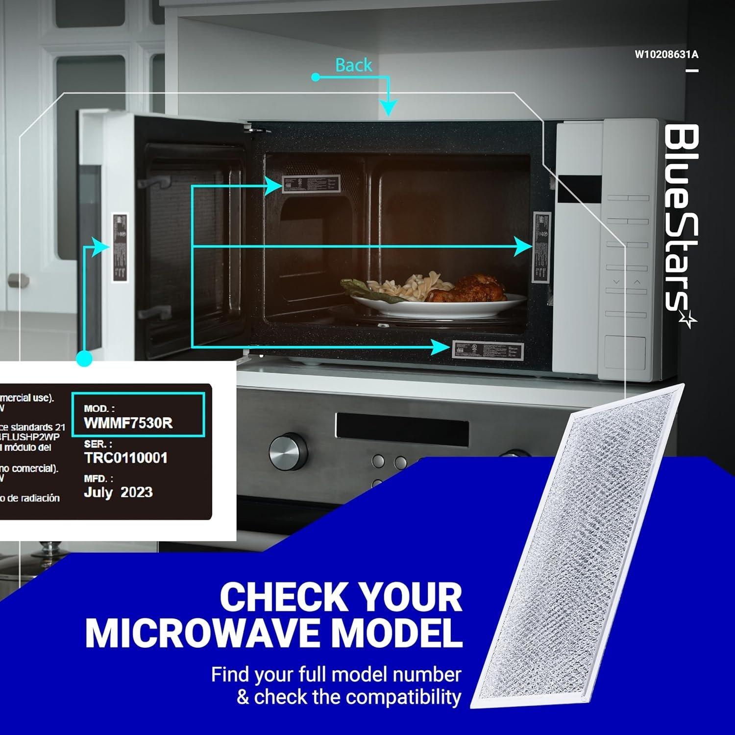 [Lifetime Warranty] W10208631A Microwave Grease Filter Replacement 5.78" x 12.91" Aluminum Mesh Screen Grease Filters - Compatible with Whirlpool GE Microwaves - Pack of 5 image 3