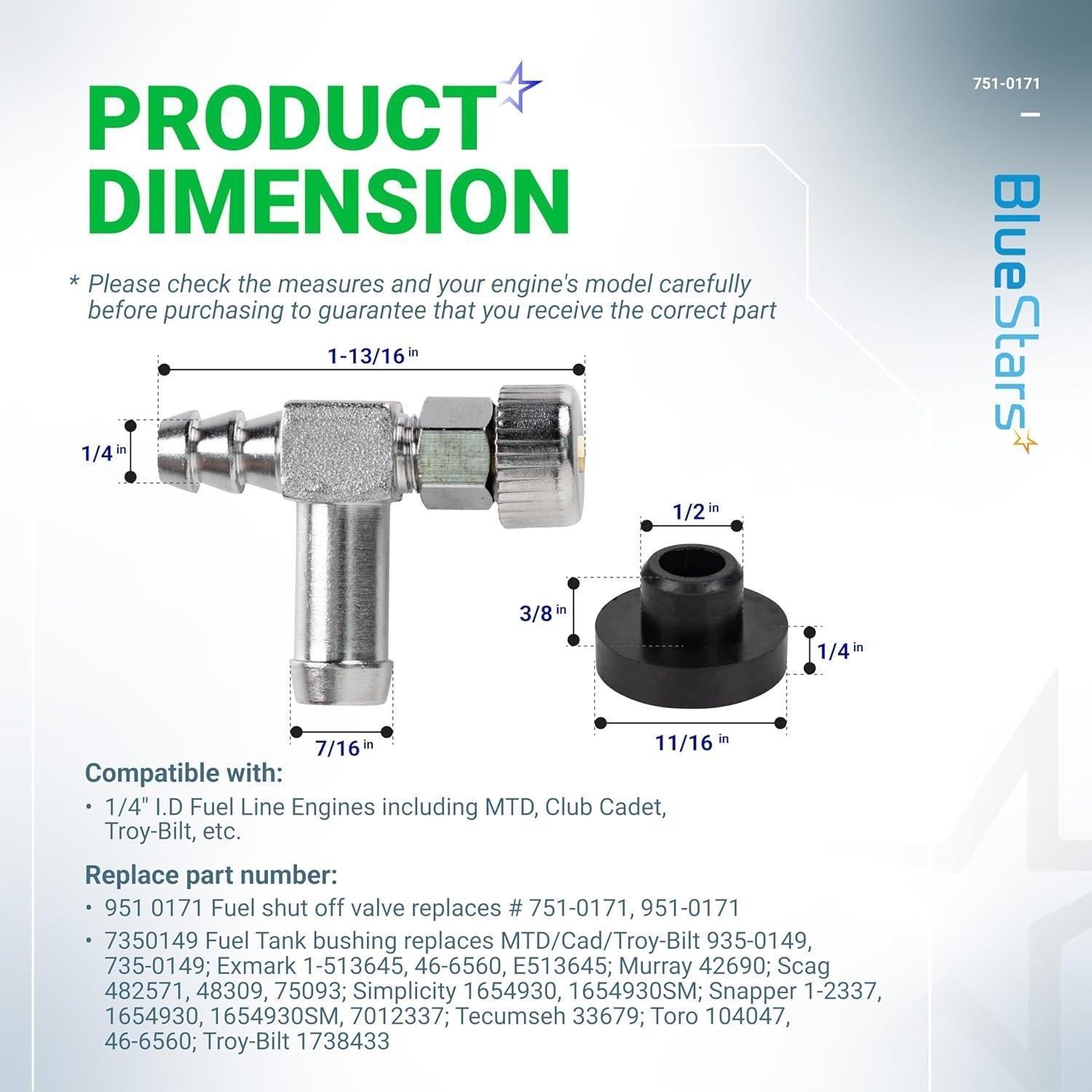 [Lifetime Warranty] Pack of 2 951-0171 751-0171 Fuel Shut Off Valve 735-0149 935-0149 Fuel Tank Bushing image 2