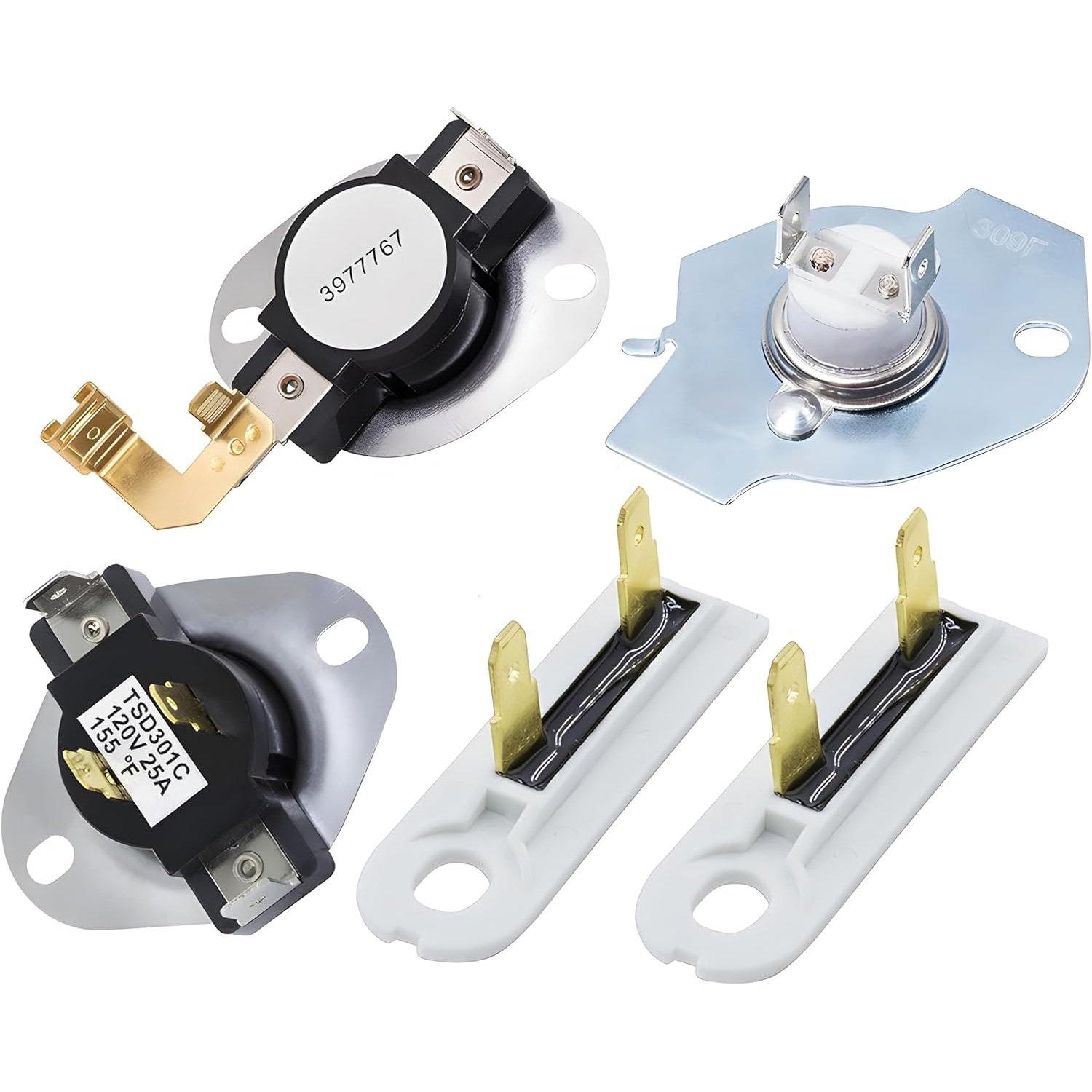 BlueStars 3387134 Cycling Thermostat 2-Pack 3392519 Dryer Thermal Fuse 3977393 Thermal Cut-Off Switch 3977767 High-Limit Thermostat Dryer Repair Kit - Compatible with Whirlpool Kenmore Maytag Dryers image 0