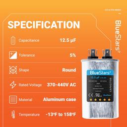 [Lifetime Warranty] 12.5 uF MFD ±5% 370/440 VAC CBB65 Oval Run Start Capacitor - Fits Condenser, Heat Pump - Replaces 97F9003 thumbnail 8
