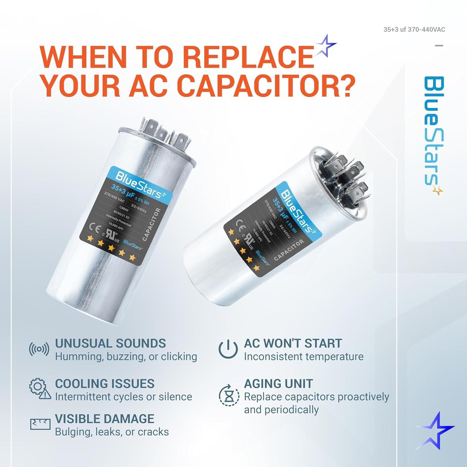 35+3 MFD uf 370/440 VAC Dual Round Capacitor CBB65 image 4