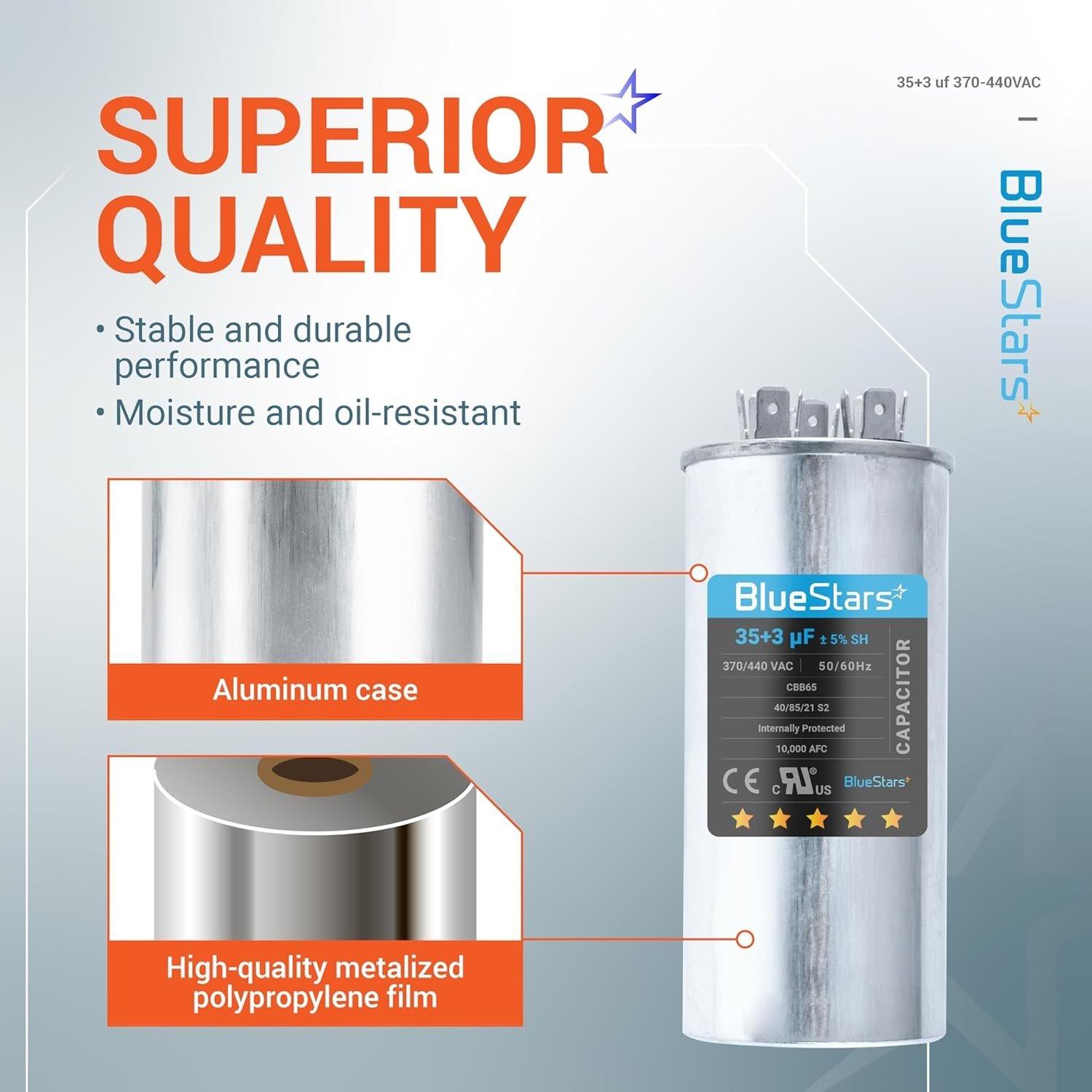 35+3 MFD uf 370/440 VAC Dual Round Capacitor CBB65 image 9