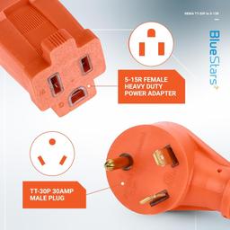 [Lifetime Warranty] TT-30P to 5-15R Adapter Cord thumbnail 1