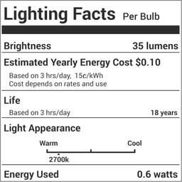 [Lifetime Warranty] Clear C7 LED Light Bulbs E12 Candelabra Base 0.6W (10W Equivalent) - Pack of 25 thumbnail 2