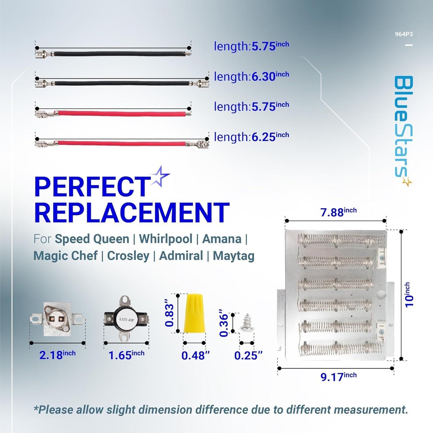[Lifetime Warranty] ADE3LRGS171TW01 ADE3SRGS175TW01 ADE3SRGS173TW01 ADE4BRGS176TW01 ADE9RYS177TW01 Dryer Heating Element Kit for Speed Queen - Replaces 503978 964P3 61927 2304695, Include Thermal Fuse image 2