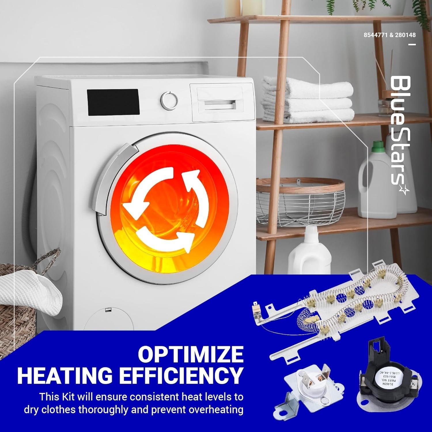 [Lifetime Warranty] 8544771 Dryer Heating Element and 280148 Thermal Cut-Off (8557403 High Limit Thermostat & 8318314 Thermal Fuse) - For Whirlpool Kenmore Dryers - Replaces WP8544771VP AP6013115 PS11746337 image 5